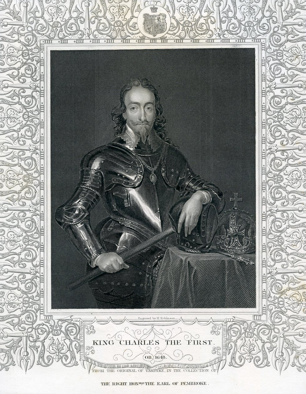 Kong Charles den Første, indgraveret af H. Robinson efter Van Dyck, 1800-tallet af English School