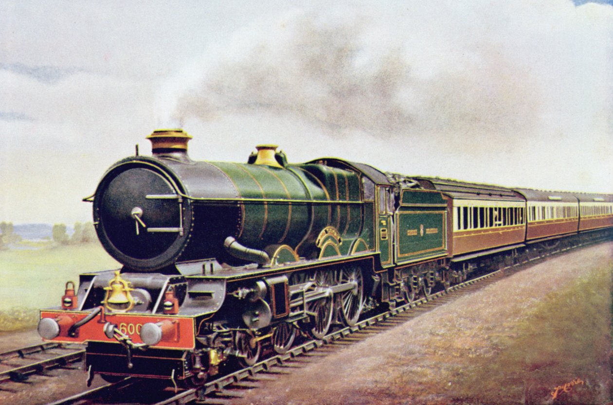 Kong George V af G.W.R Cornish Railway Express, illustration fra The Wonder Book of Railways, fjortende udgave redigeret af Harry Golding, 1929 af English School