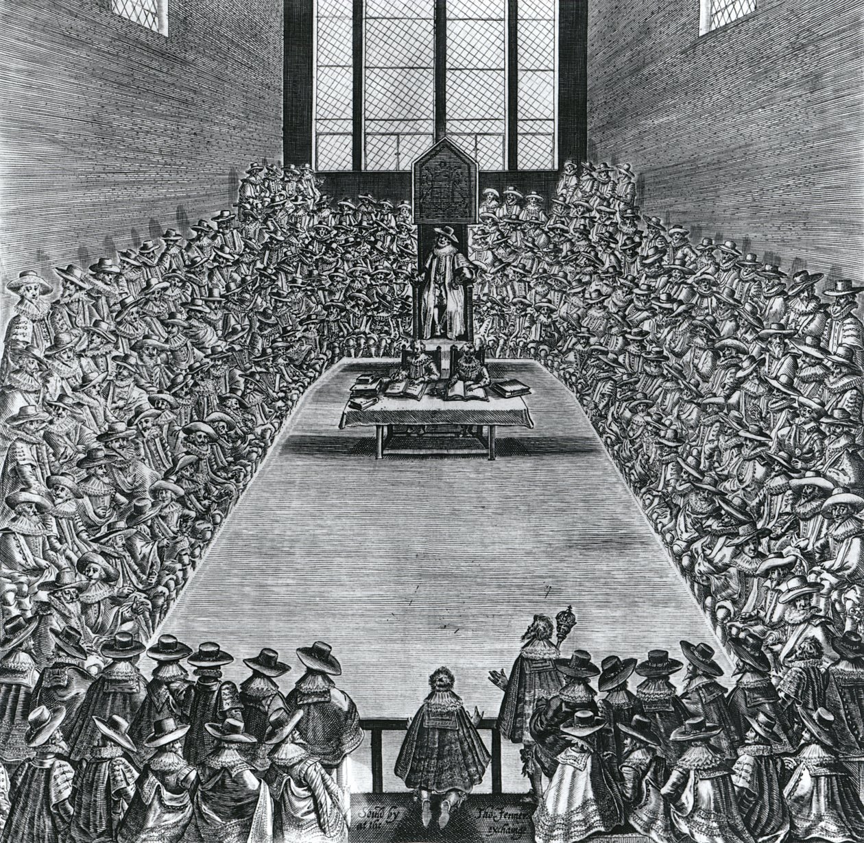 King James I (1566-1625) i Houses of Parliament, 1624 af English School