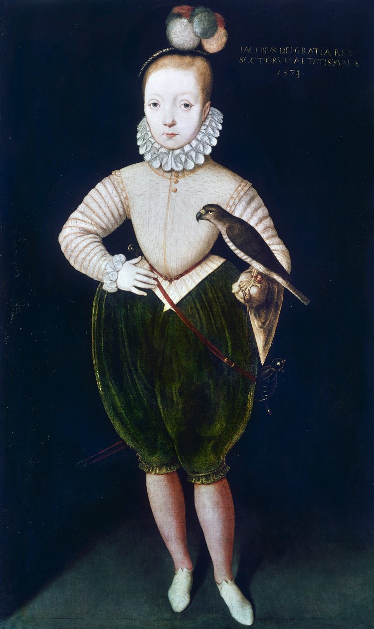 Kong James I af England og VI af Skotland (olie på lærred) af English School