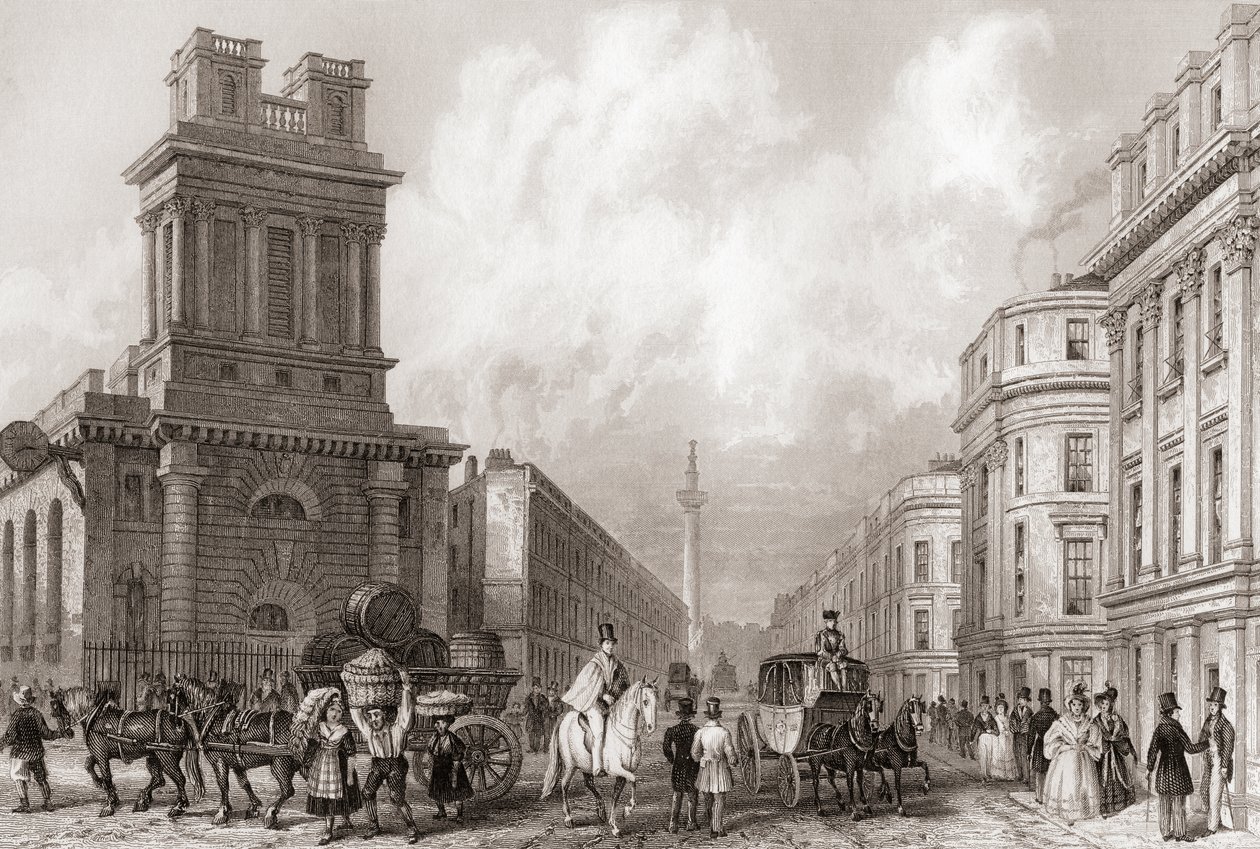 King William Street og St Mary Woolnoth, London, England af English School