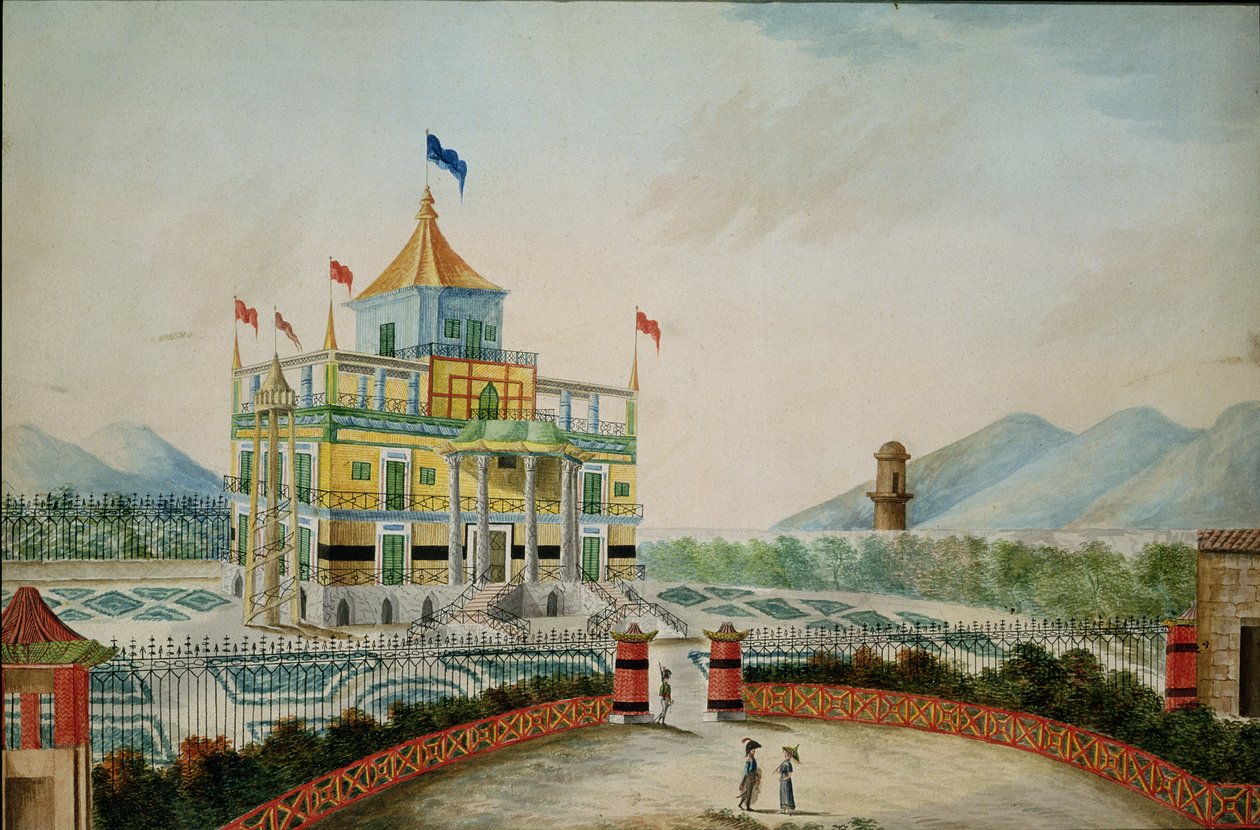 La Favorita eller Chinese Palace, Palermo, designet af Marvuglia og Giuseppe Patricola til kong Fernando IV, ca. 1815 (wc på papir) af English School