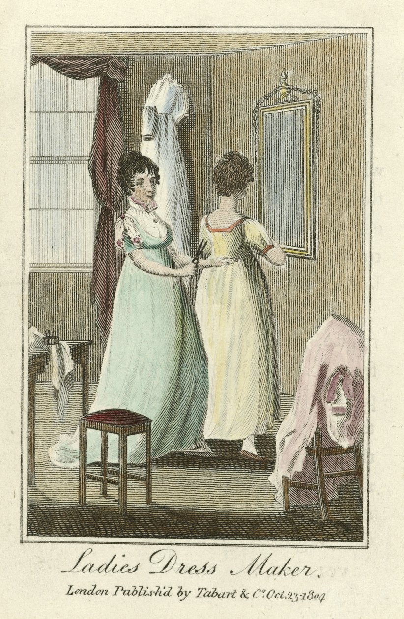 Dame kjolemager, pub. 1804 (håndfarvet gravering) af English School
