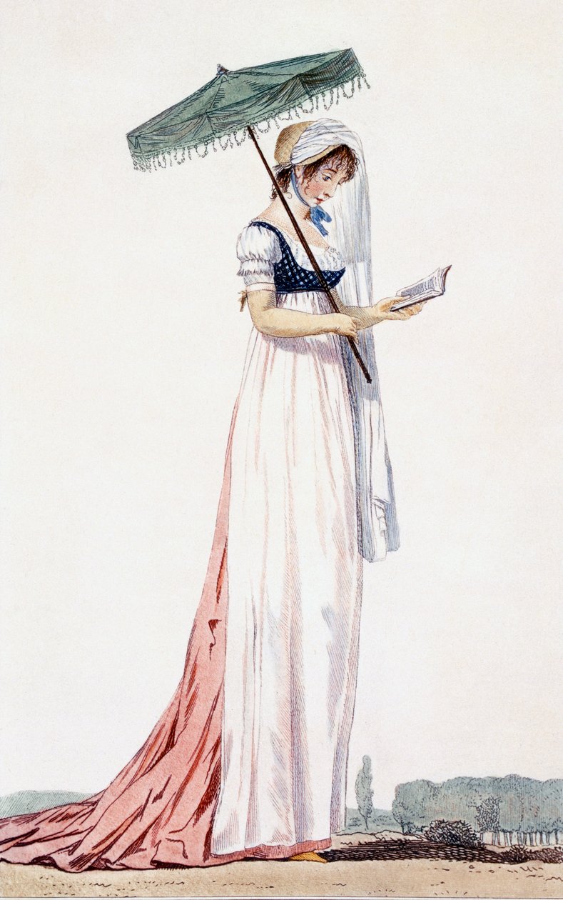 Dame elegant sommerkjole med parasol, fra Delacourt, 1770 (farvegravering) af English School