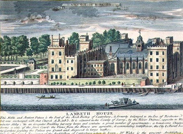 Lambeth House, residens for ærkebiskoppen af Canterbury, ca. 1715-37 (gravering) af English School