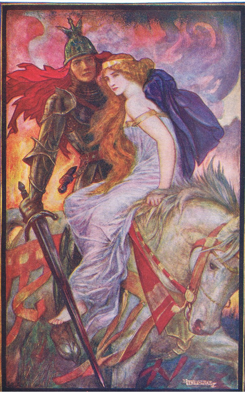 Lancelot bærer Guenevere, illustration fra 