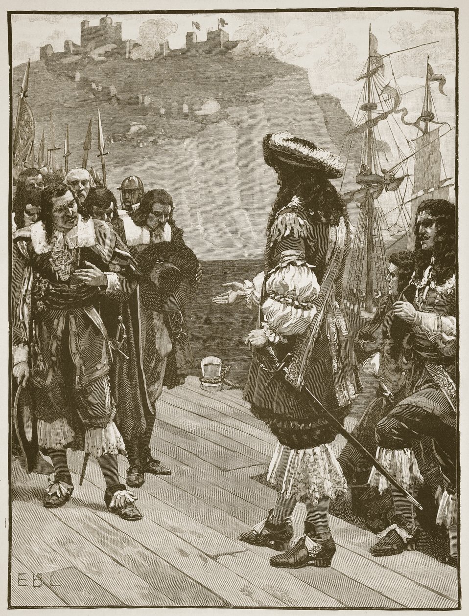 Landing af Charles II ved Dover, 26. maj 1660, illustration fra Cassells Illustrated History of England (sepia-foto) af English School