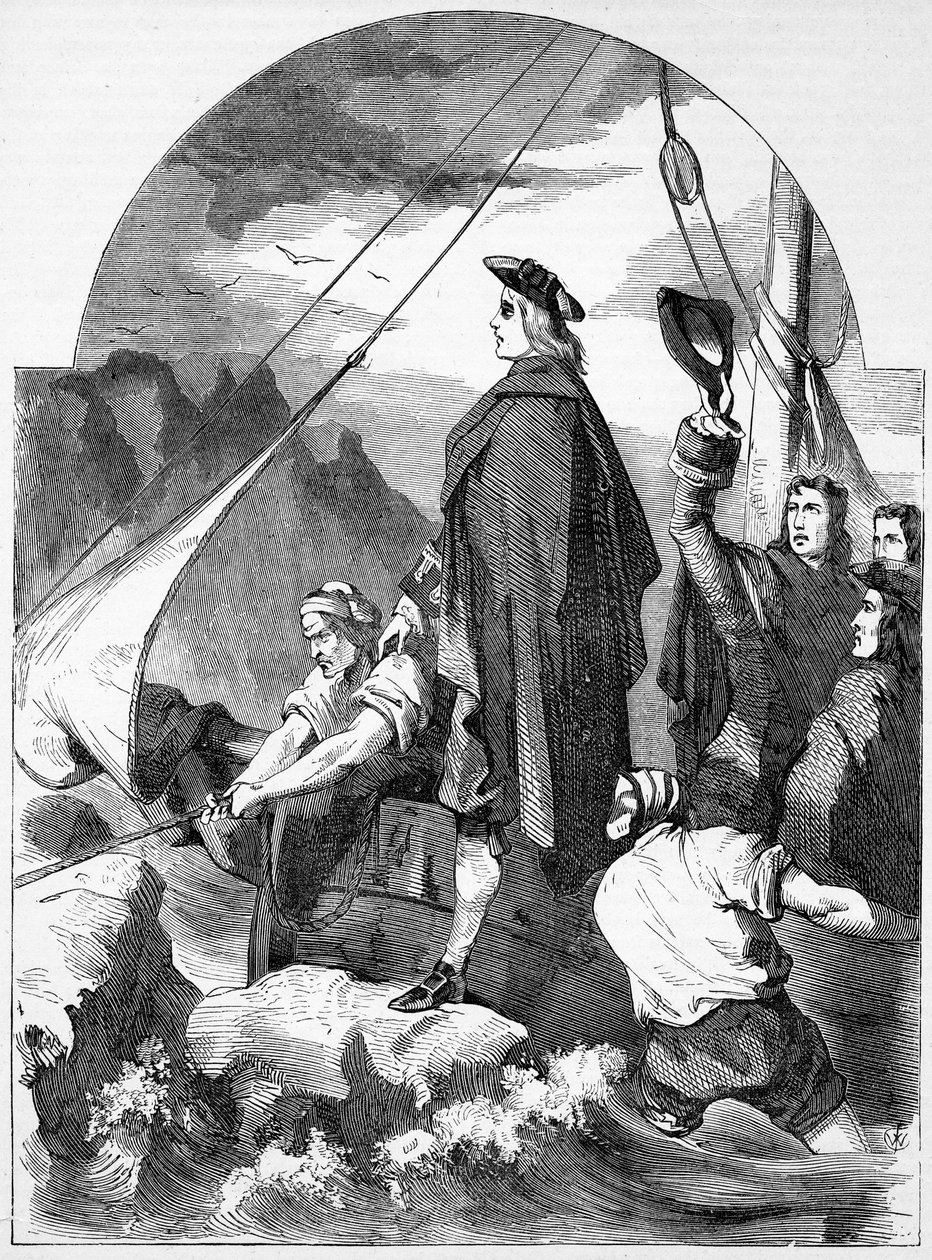 Landgang af Chevalier de St. George i Skotland, illustration fra 