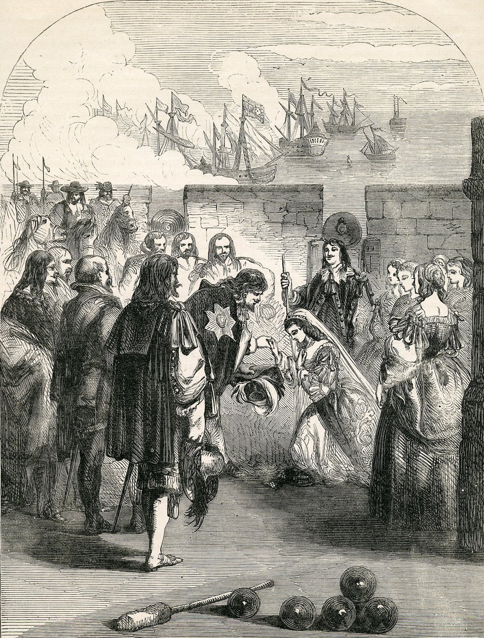 Landing of the Princess Henrietta, illustration taget fra John Cassells Illustrated History of England, 1857 af English School