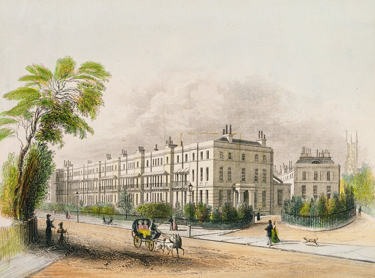 Lansdown Place, Cheltenham, graveret med litografi af M.D. Eichbaum, ca. 1845 af English School