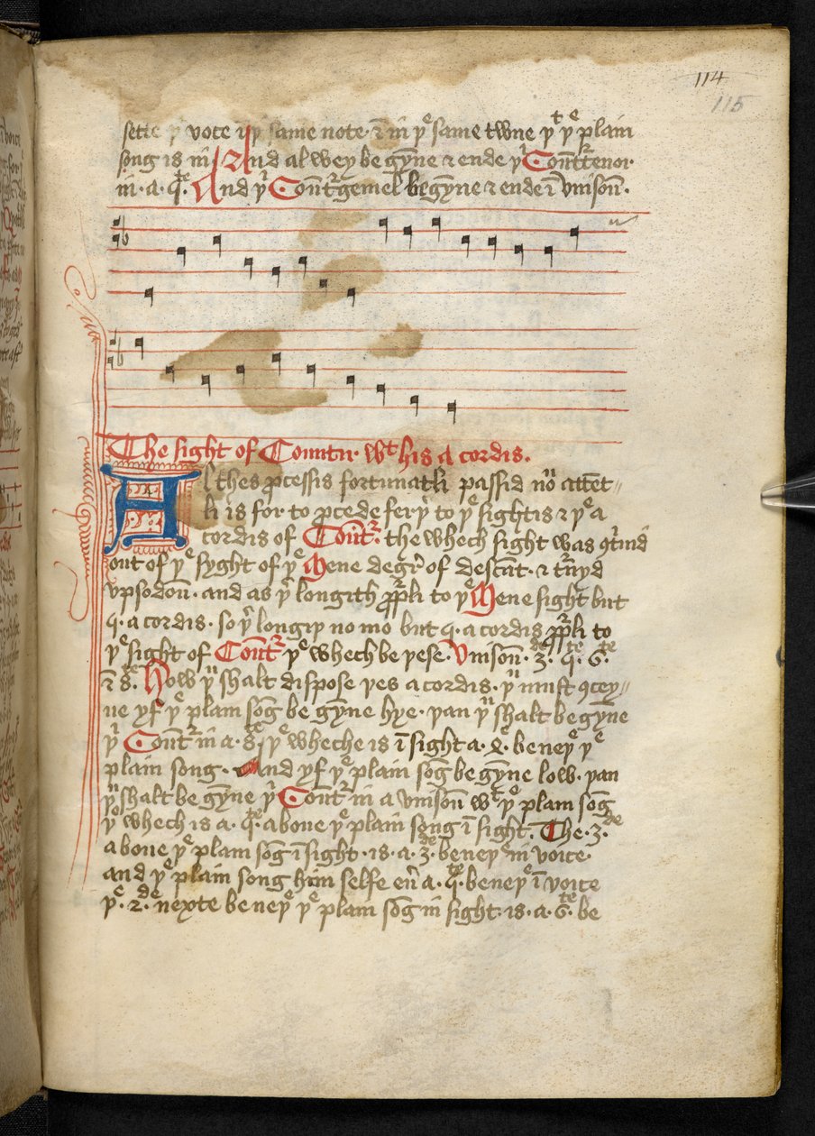 Lansdowne 763, f.115r, Et bind ret skrevet på vellum i det femtende århundrede, og indeholdende ældgamle og meget interessante afhandlinger om musik af forskellige forfattere. af English School