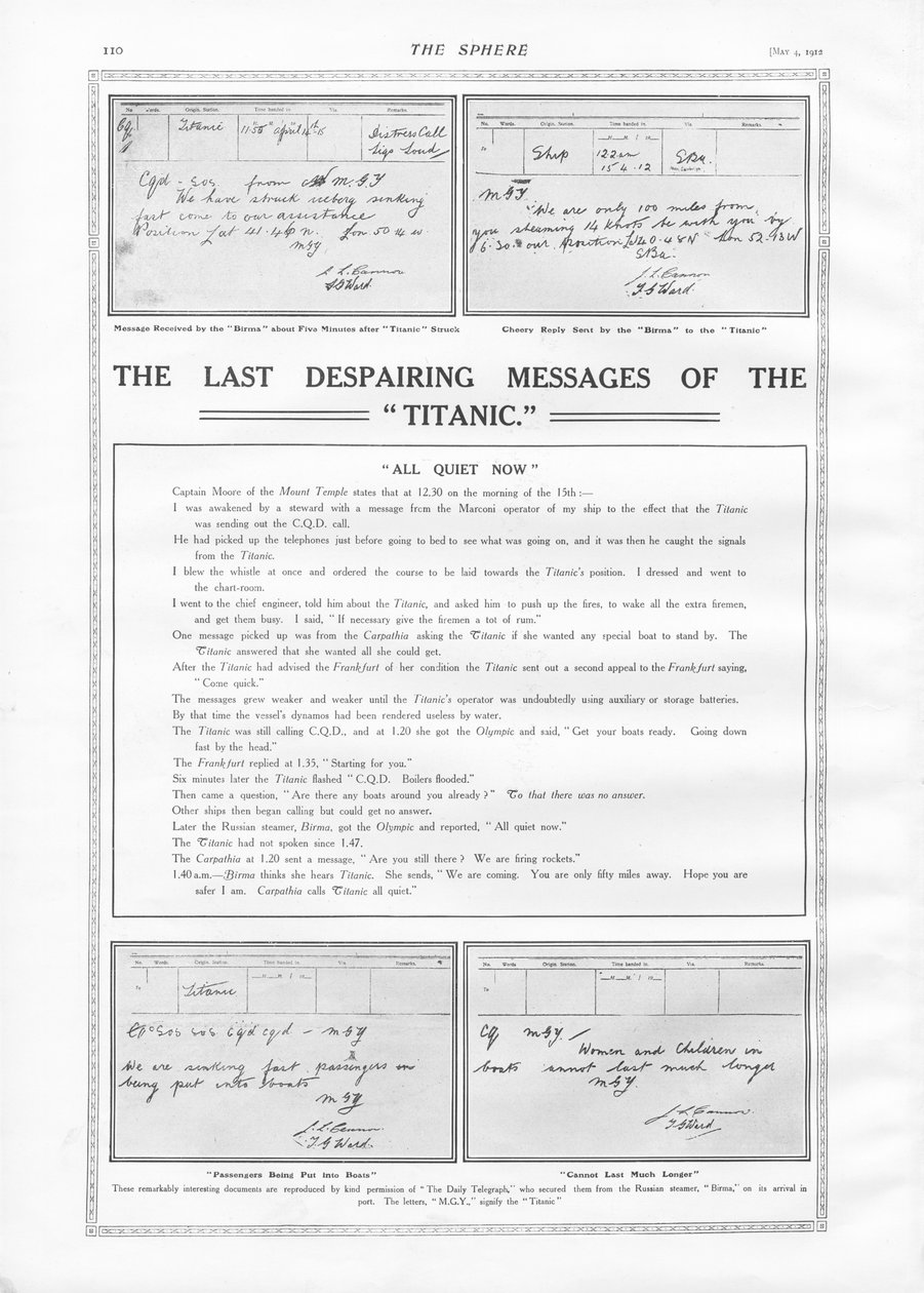 Last Messages of Titanic, fra The Sphere, 4. maj 1912 af English School