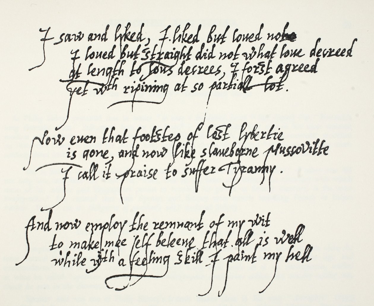 De sidste ti linjer af Sir Philip Sidneys Astrophel-sonnet, der beskriver, hvordan han gradvist og for sent indså sine egne følelser for Stella af English School
