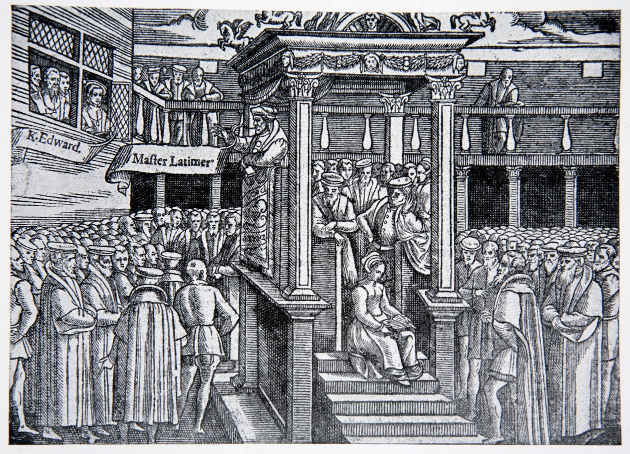 Latimer prædiker før Edward VI, illustration fra The History of the Nation af English School