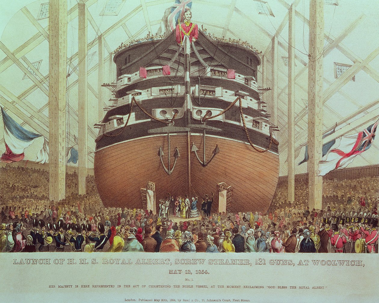 Lancering af H.M.S. Royal Albert, Screw Steamer, 131 Guns, i Woolwich, 13. maj 1854 af English School