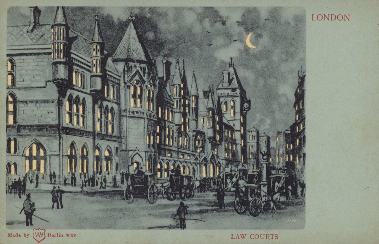 Law Courts, London (farvelitografi) af English School