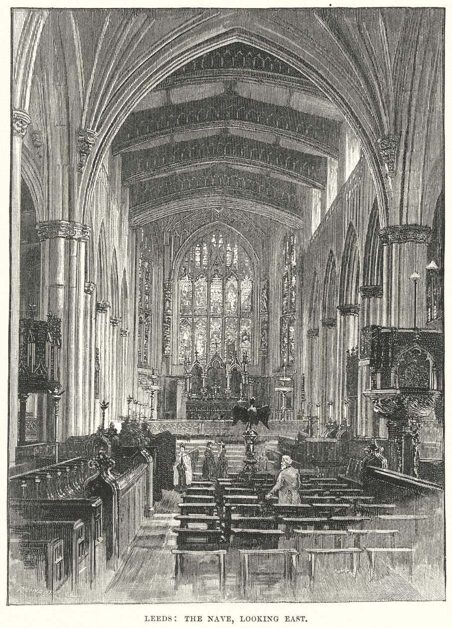 Leeds: The Nave, set mod øst (gravering) af English School