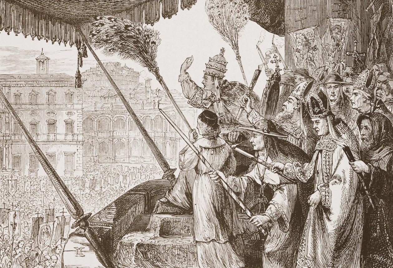 Leo X udtaler The Bull of the Lords Steel, illustration fra The History of Protestantism af James Aitken Wylie (1808-1890), pub. 1878 af English School