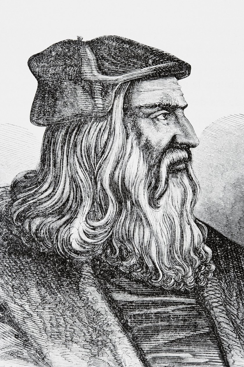 Leonardo Da Vinci (litografi) af English School