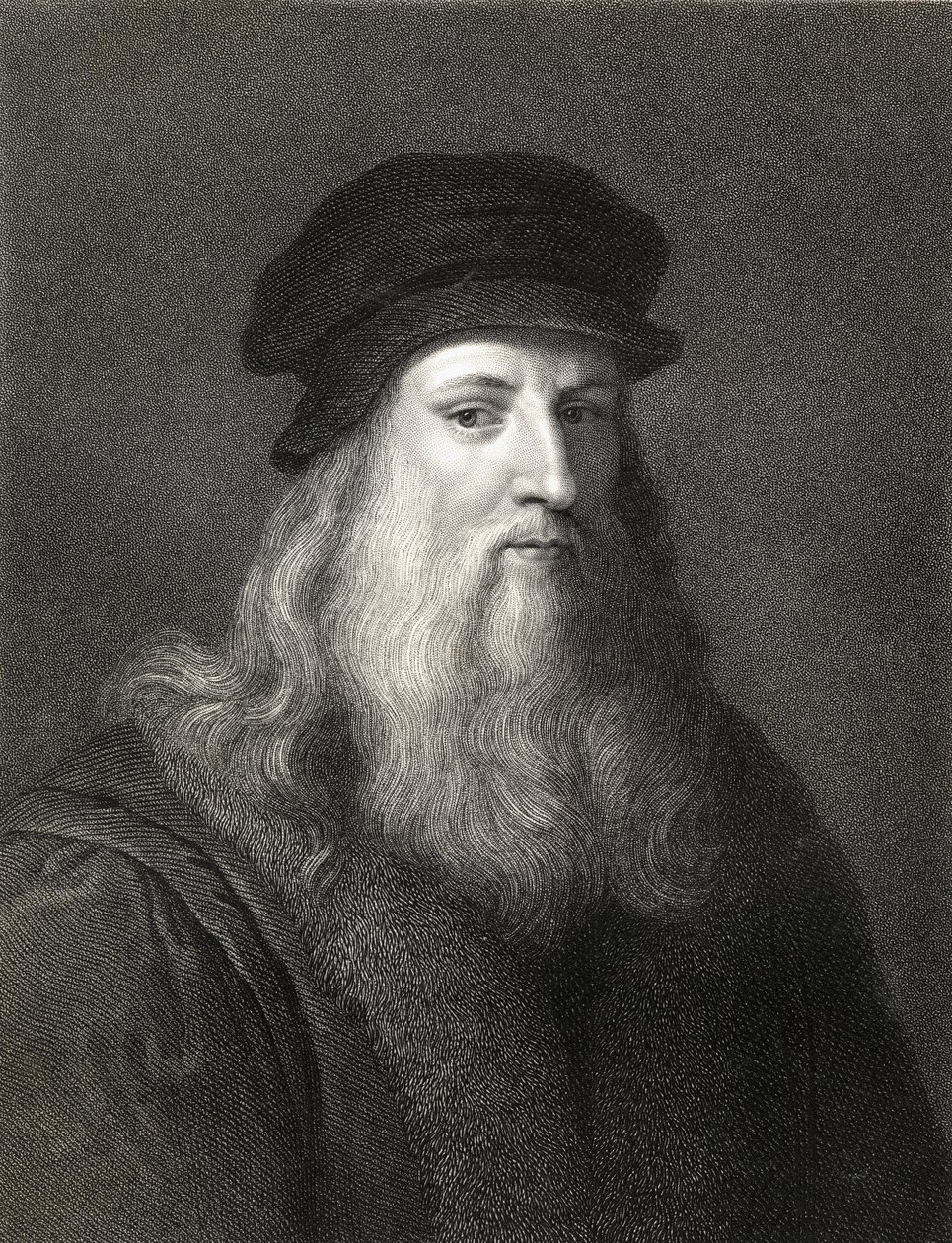 Leonardo da Vinci (1452-1519) gravering) af English School