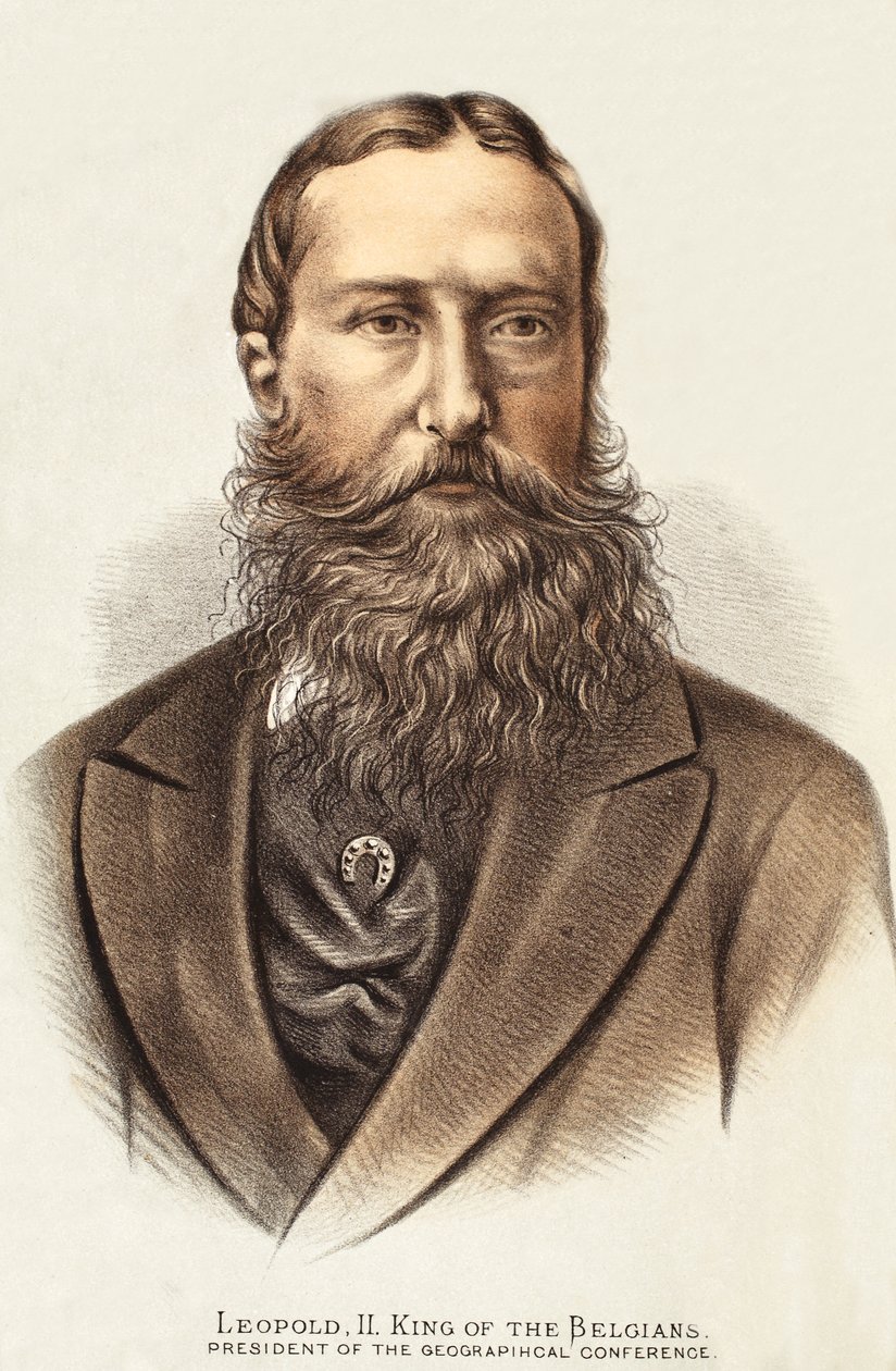 Leopold II, belgiernes konge, illustration fra The Pictorial Edition of the Life and Discoveries of David Livingstone af J. Ewing Richie, pub. af A. Fullarton & Co., 1876 af English School