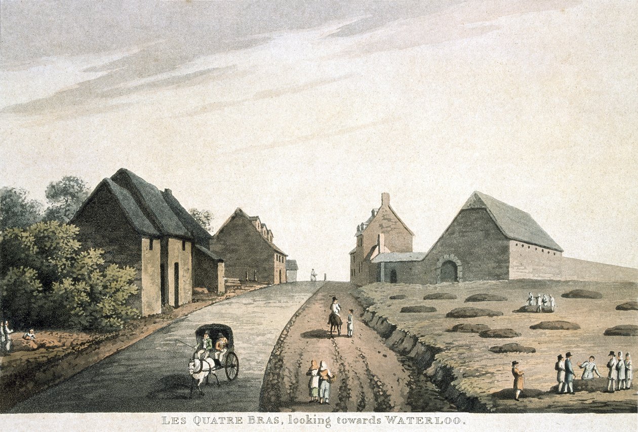 Les Quatre Bras, ser mod Waterloo, udgivet af R. Bowyer af English School