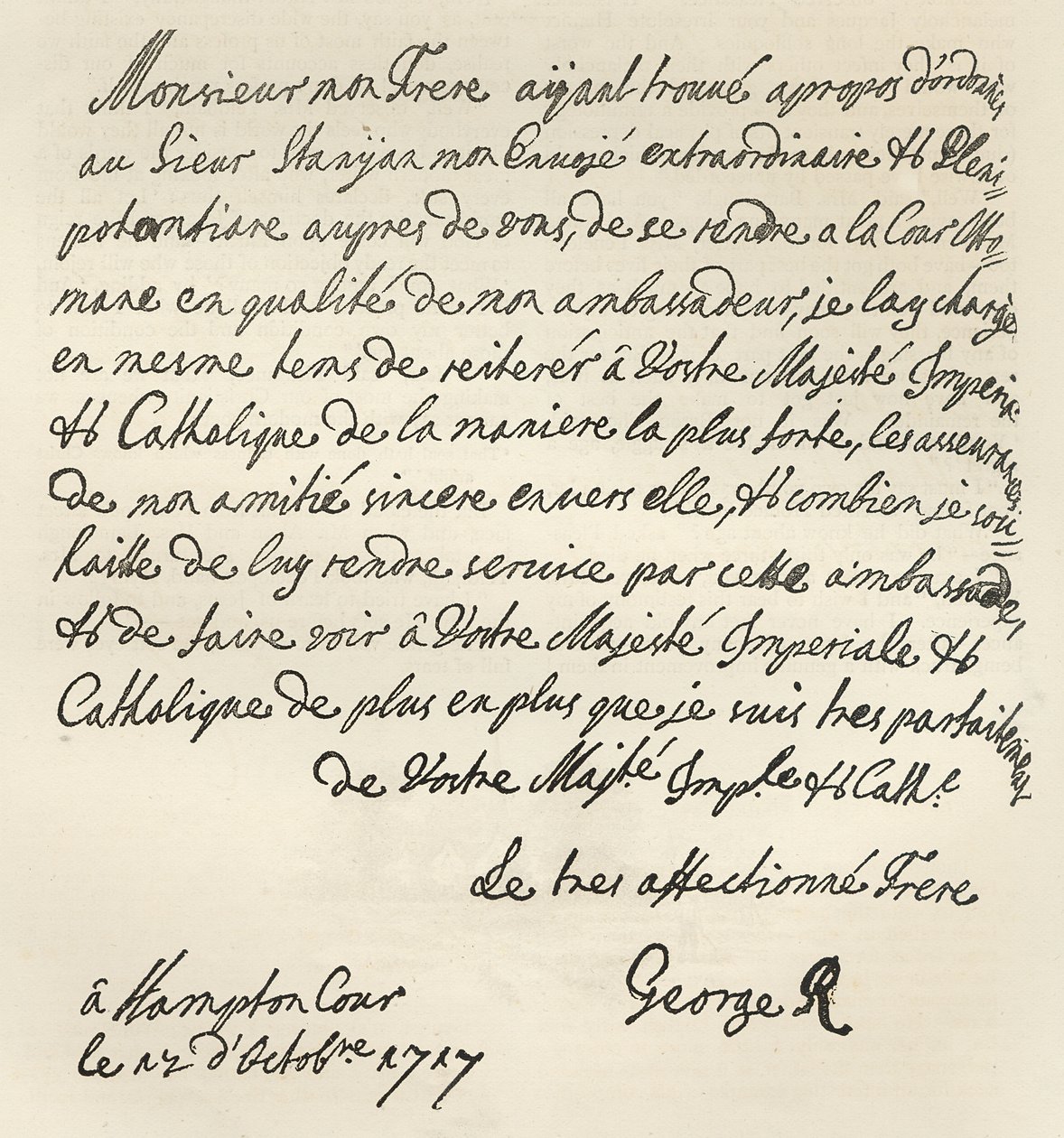 Brev fra George I til Charles VI, 1717, offentliggjort i 