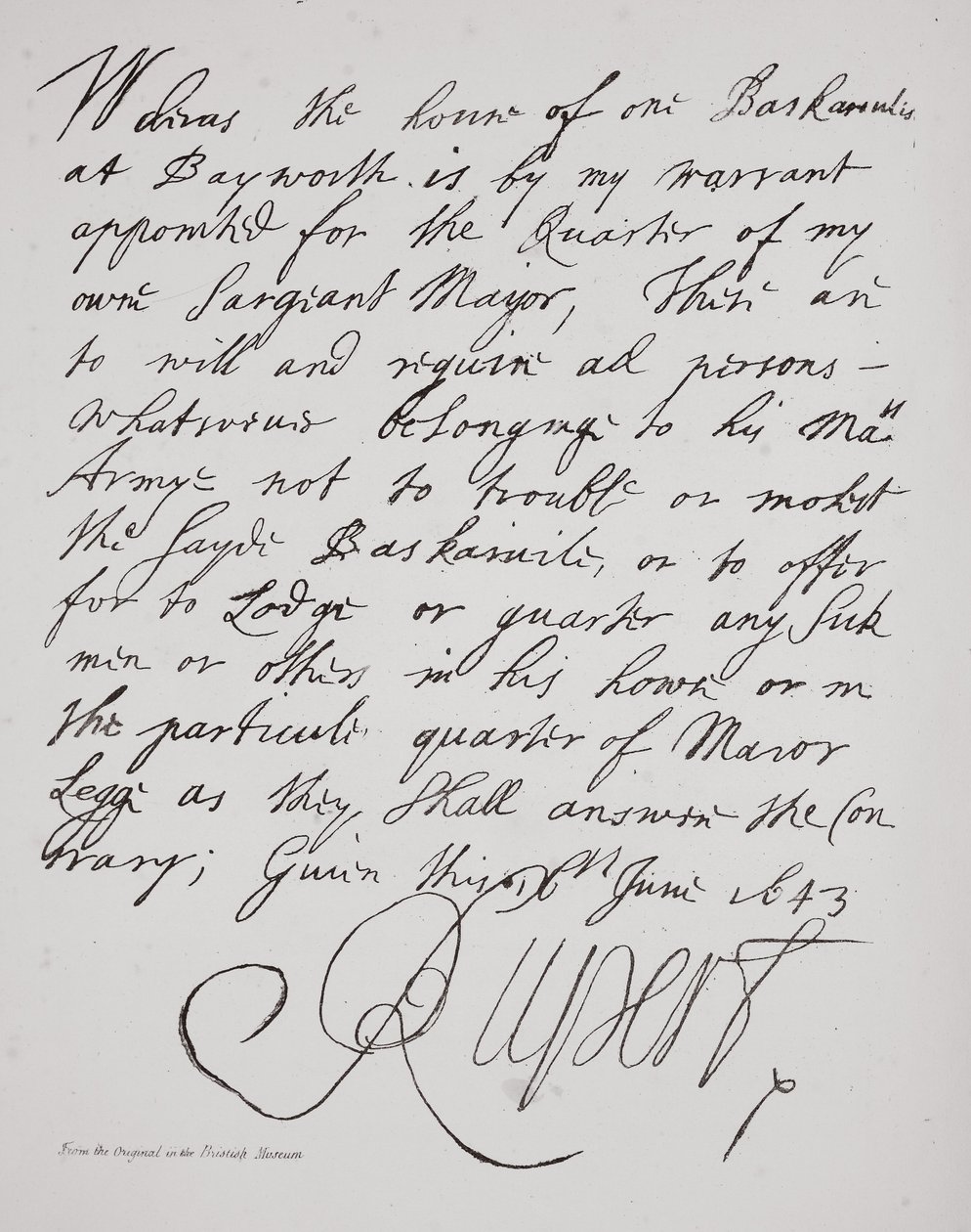 Brev fra Prins Rupert, juni 1643 af English School
