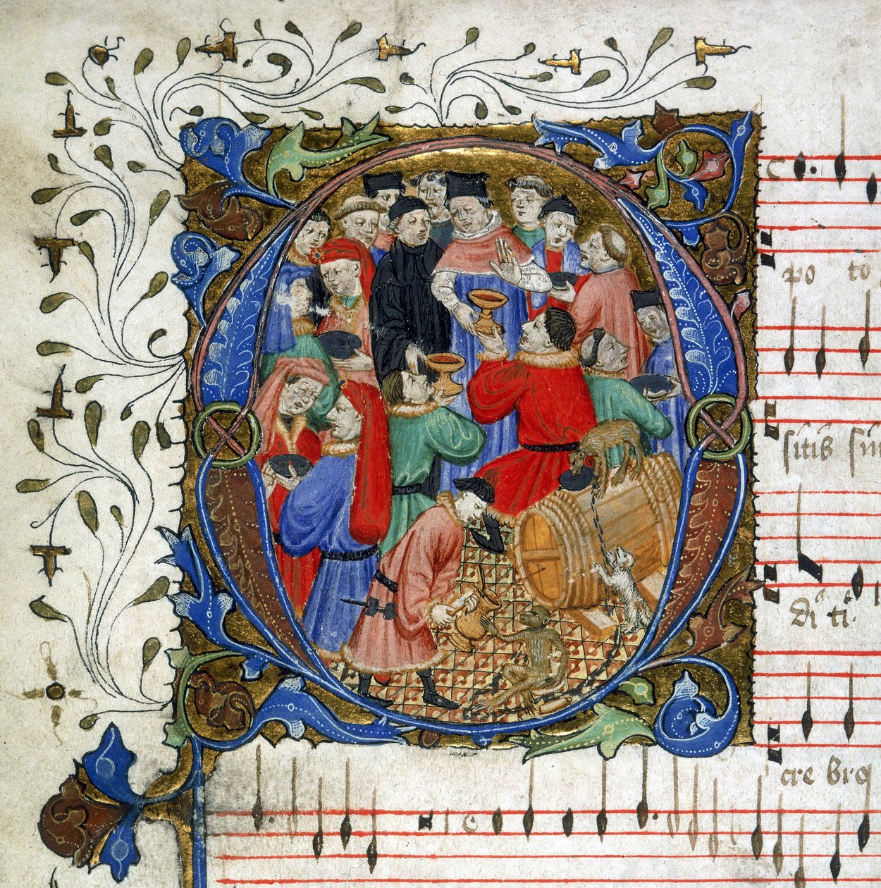 Brev af en middelalderlig drikkesang fra Windsor Carol Book, ca. 1440 (miniature) af English School