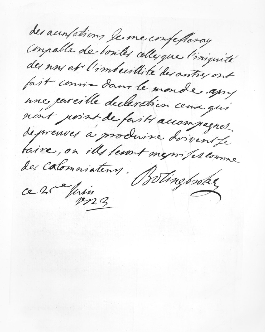 Brev sendt af Lord Bolingbroke til abbé Alari (litho) af English School