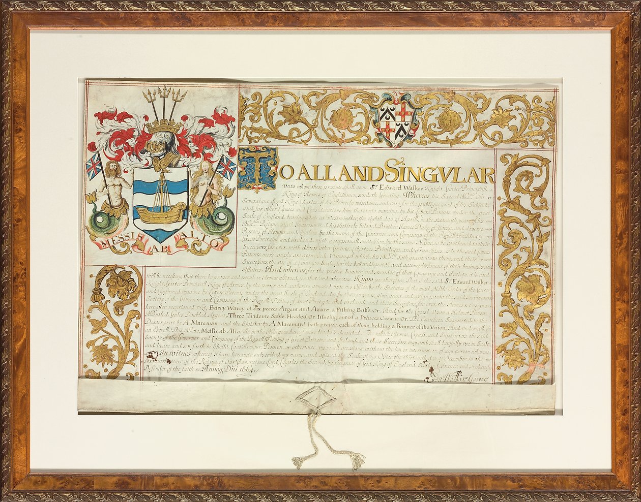 Letters patent udstedt af Sir Edward Walker, Garter King of Arms, 13. december 1664 af English School