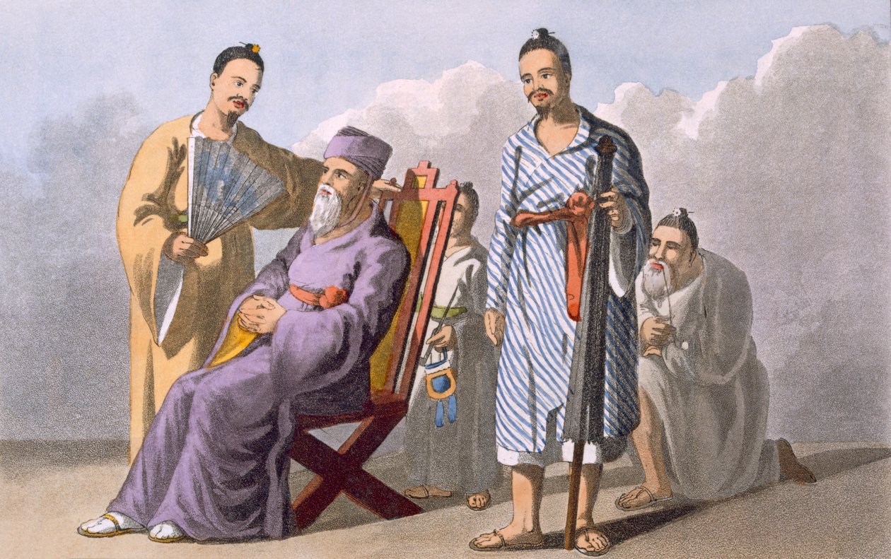 Lewchewan Chief and Attendants, 1820 (farvet akvatint) af English School