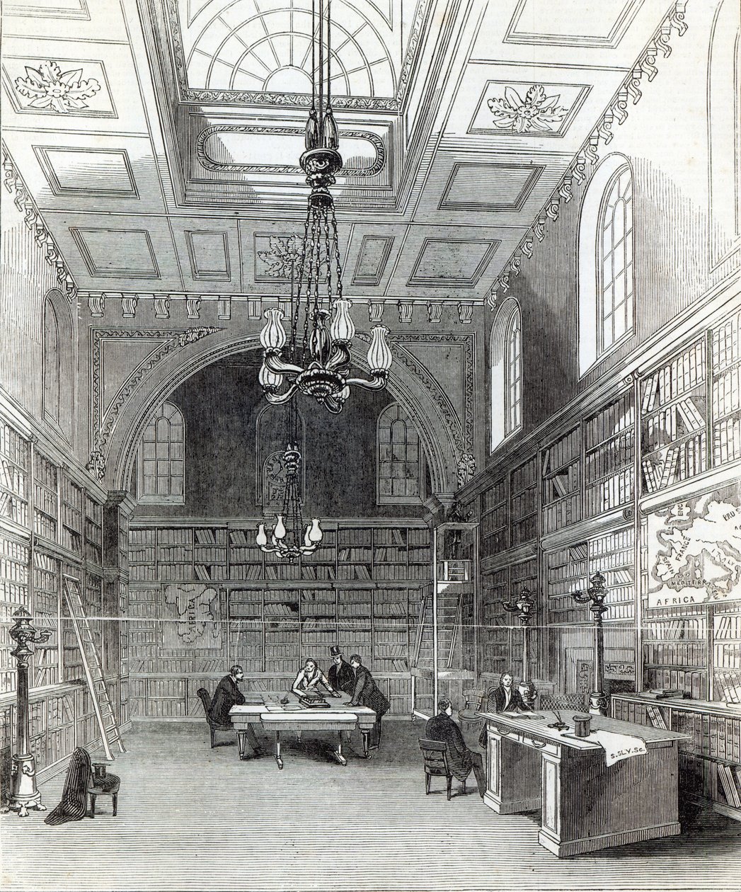 Overhusets bibliotek, fra "The Illustrated London News", 22. marts 1845 af English School