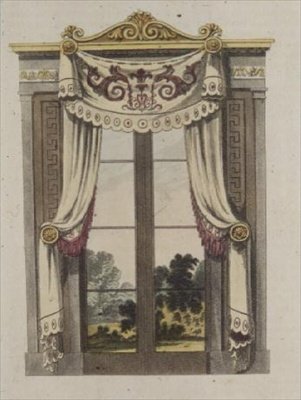 Bibliotekets vinduesgardiner, plade 70 fra Ackermanns Kunstdepot, udgivet 1815 (farve litho) af English School