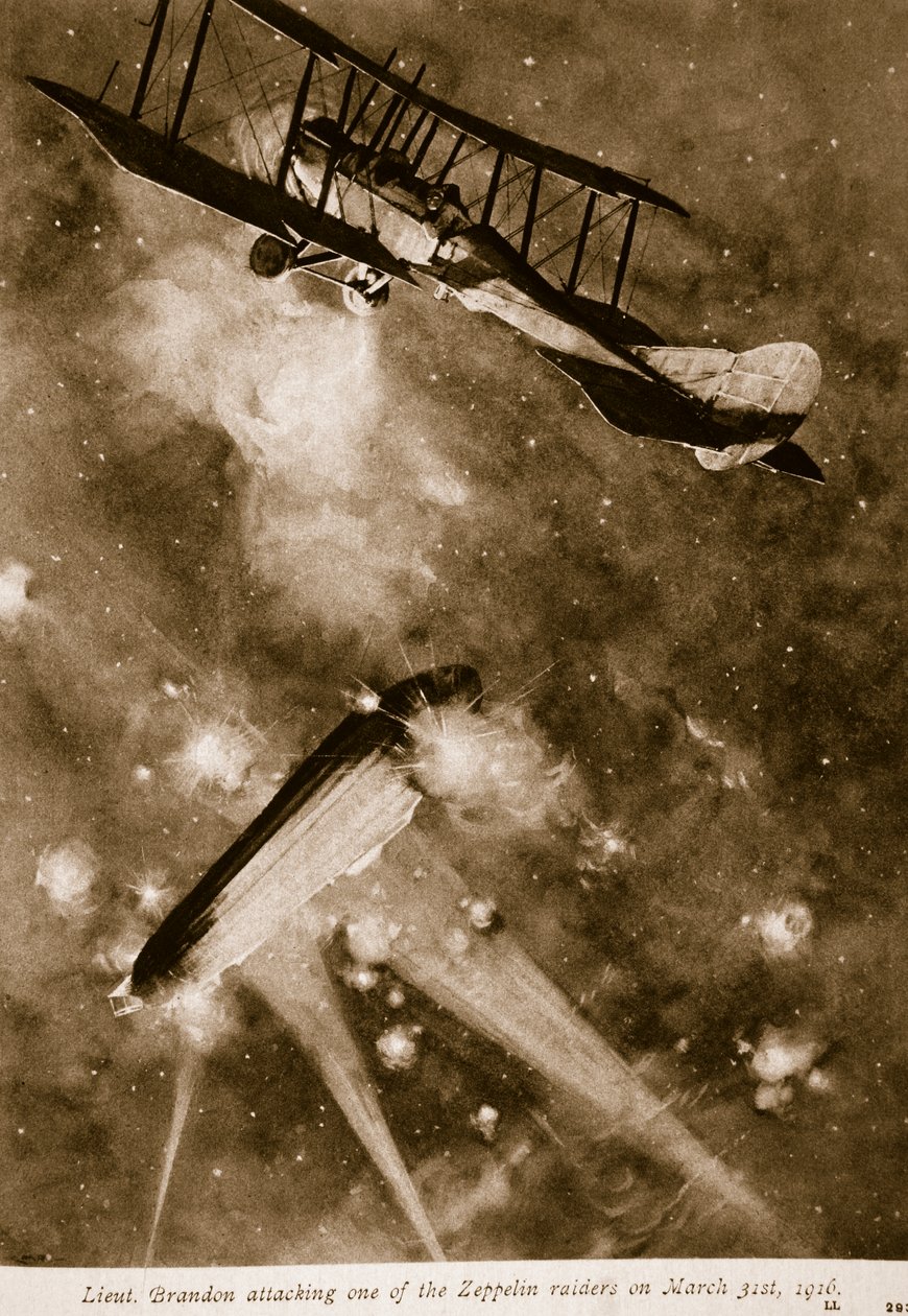 Løjt. Brandon angreb en af Zeppelin-raiderne den 31. marts 1916, 1914-19 af English School