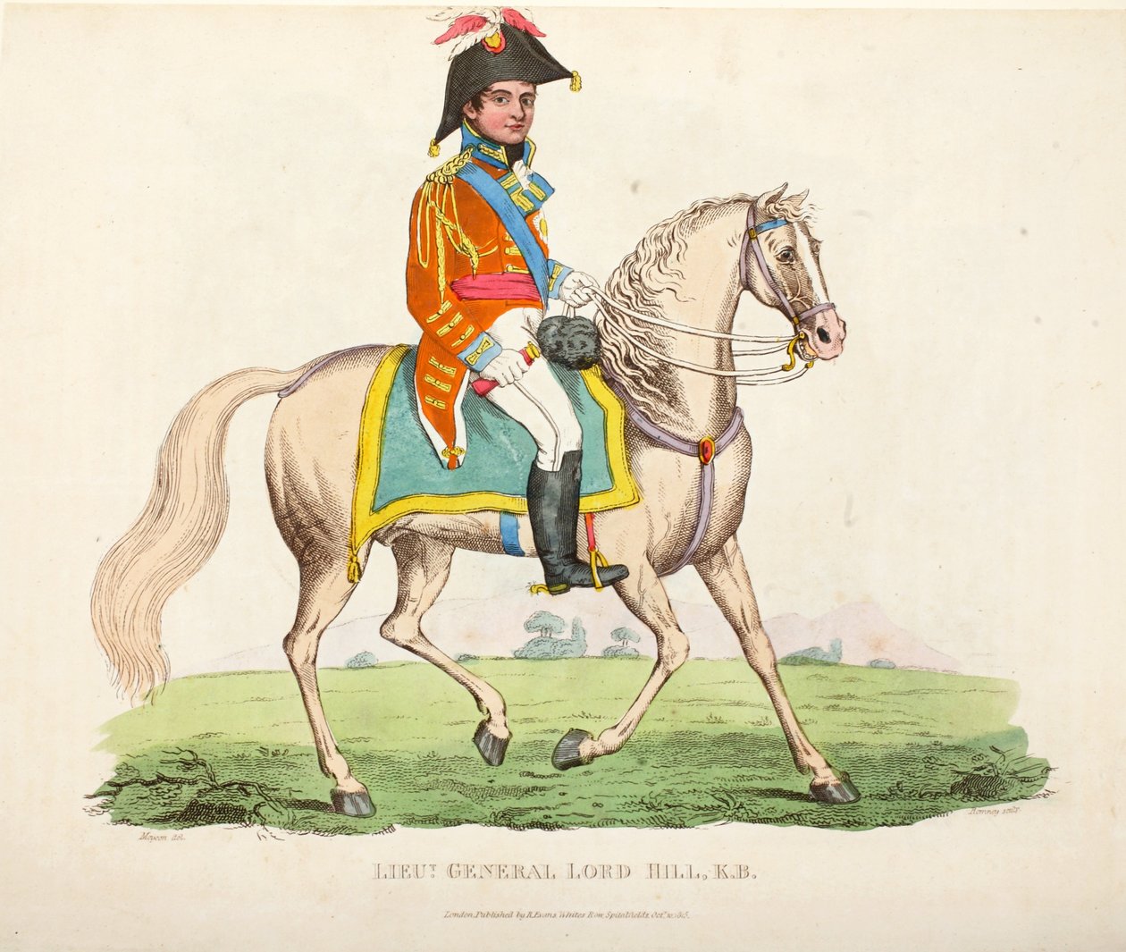 Generalløjtn Lord Hill KB, pub. af Richard Evans, engr Romney, illustration fra An Historical Account of the Battle of Waterloo af William Mudford, 1816 af English School