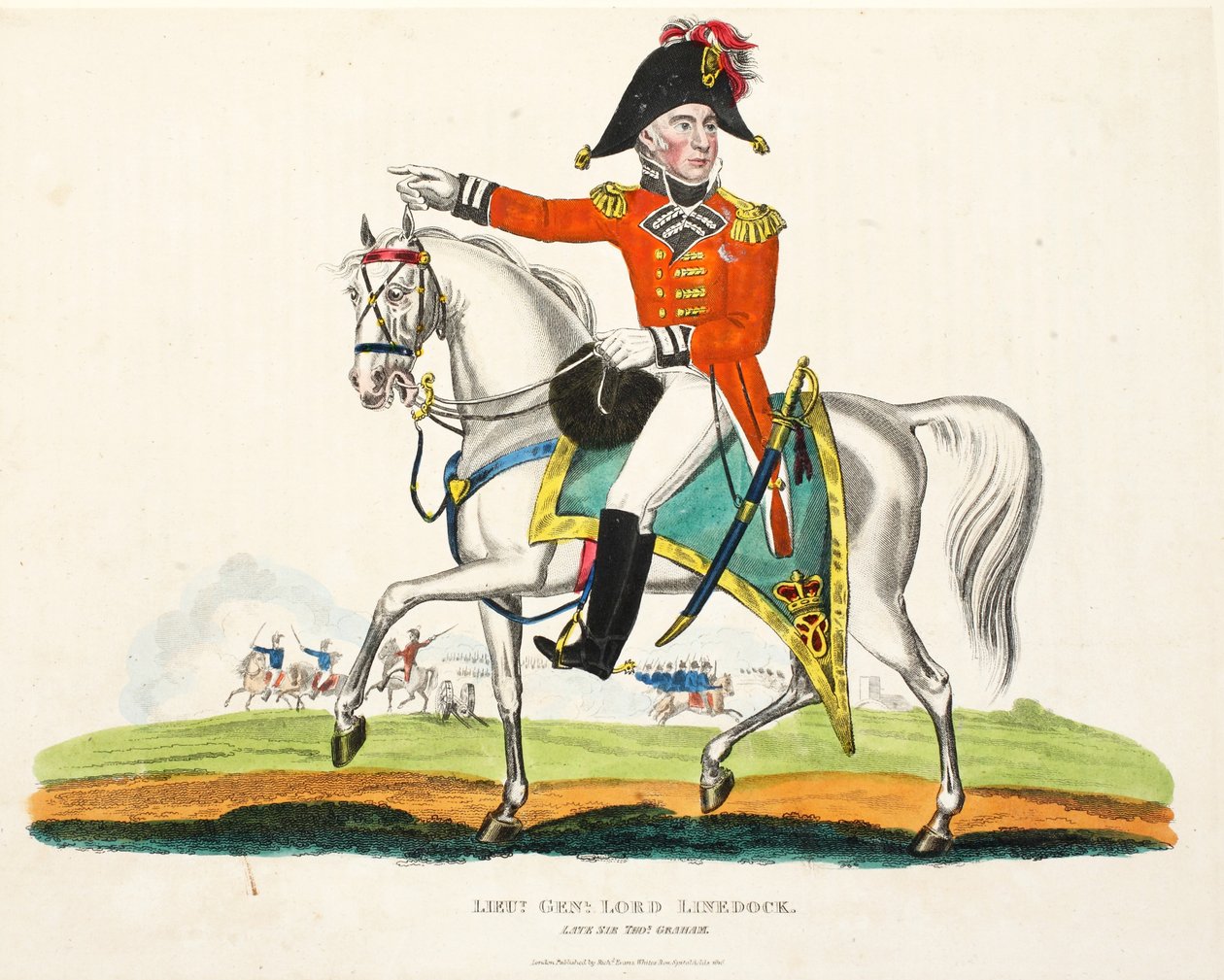 Generalløjtn Lord Linedock, pub. af Richard Evans, engr Romney, illustration fra An Historical Account of the Battle of Waterloo af William Mudford, 1816 af English School