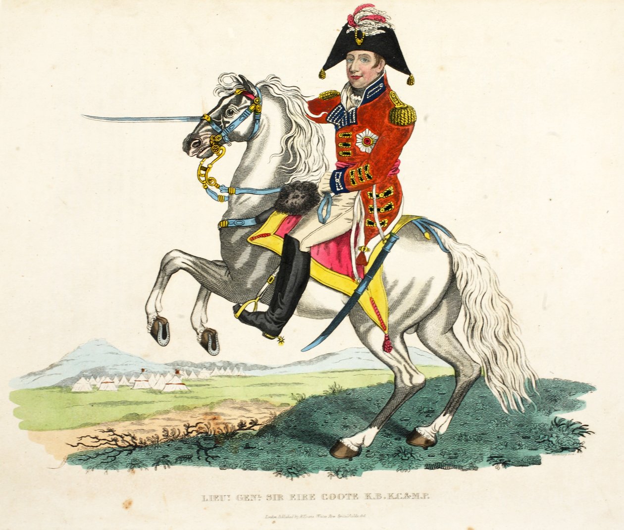 Generalløjtn Sir Eire Coote KB, KC og MP, pub. af Richard Evans, engr Romney, illustration fra An Historical Account of the Battle of Waterloo af William Mudford, 1816 af English School