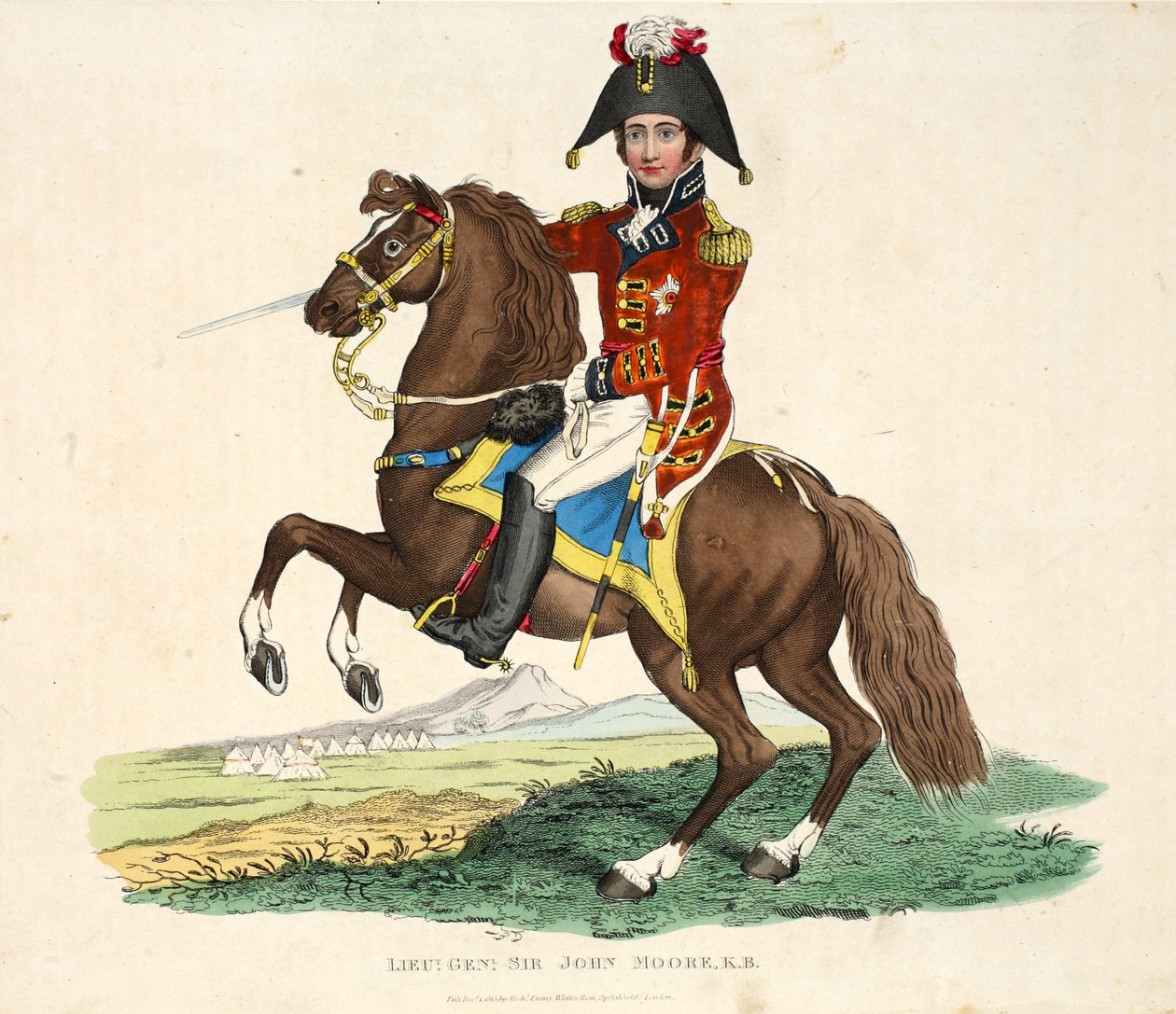 Generalløjtnant Sir John Moore KB, pub af Richard Evans, indgraveret af Romney, illustration fra An Historical Account of the Battle of Waterloo af William Mudford, 1816 af English School