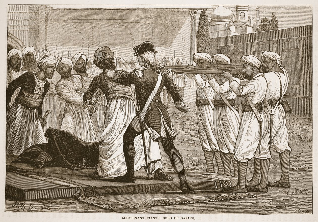 Løjtnant Flints Deed of Daring, illustration fra Cassells Illustrated History of India af James Grant, pub. 1879 af English School