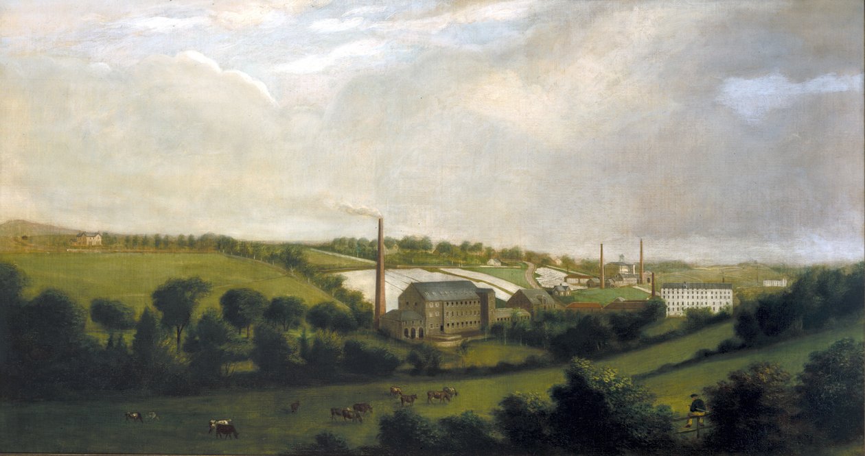 Linen Mill ved Chapelizod, nær Lucan, Dublin, Irland, ca. 1840 af English School