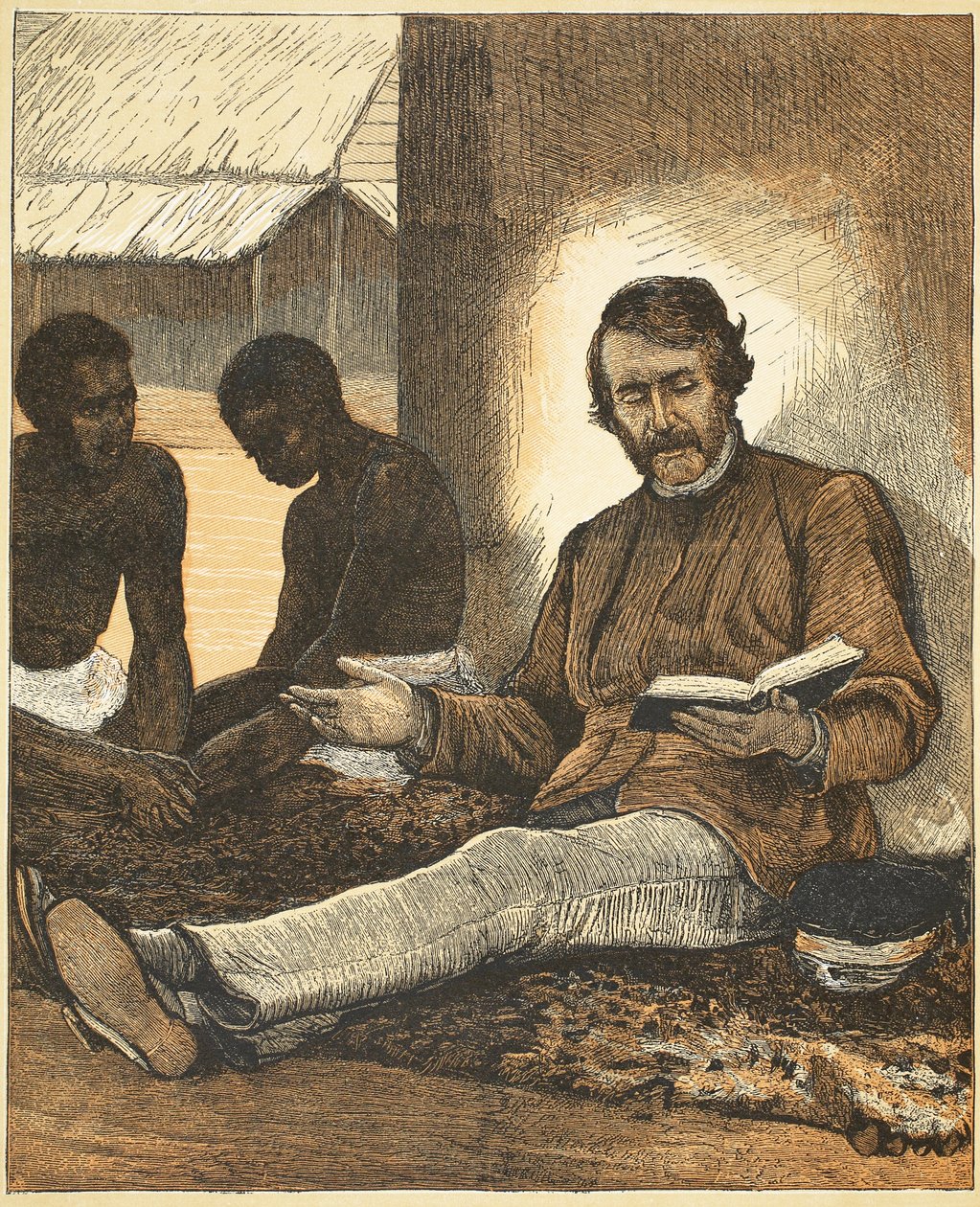 Livingstone, illustration fra The Pictorial Edition of the Life and Discoveries of David Livingstone af J. Ewing Richie, pub. af A. Fullarton & Co., 1876 af English School