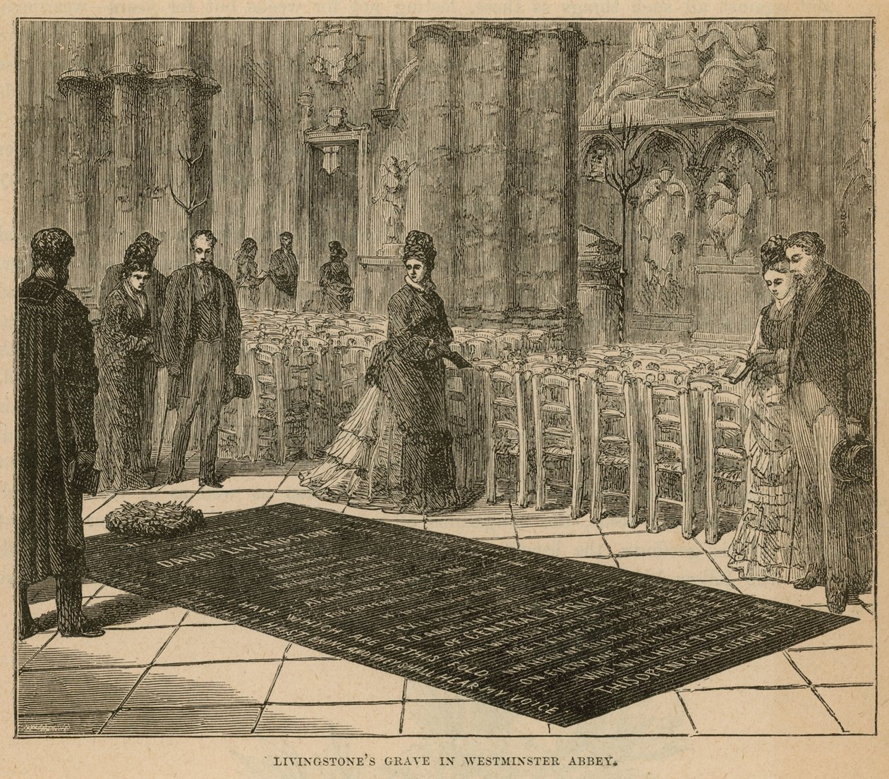 Livingstones grav i Westminster Abbey (gravering) af English School