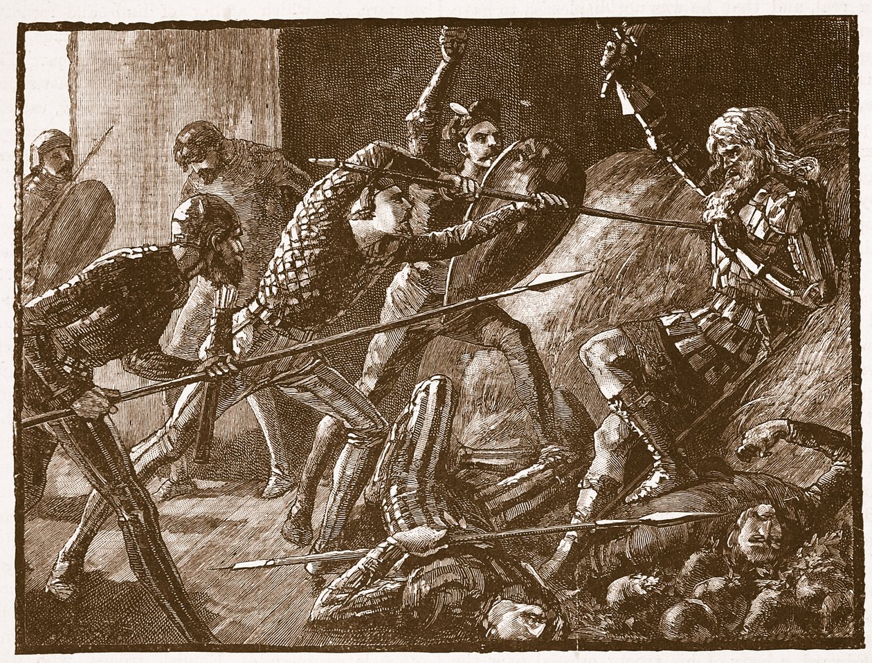 Llewelyns sidste kamp, illustration fra Cassells Illustrated History of England (sepia foto) af English School