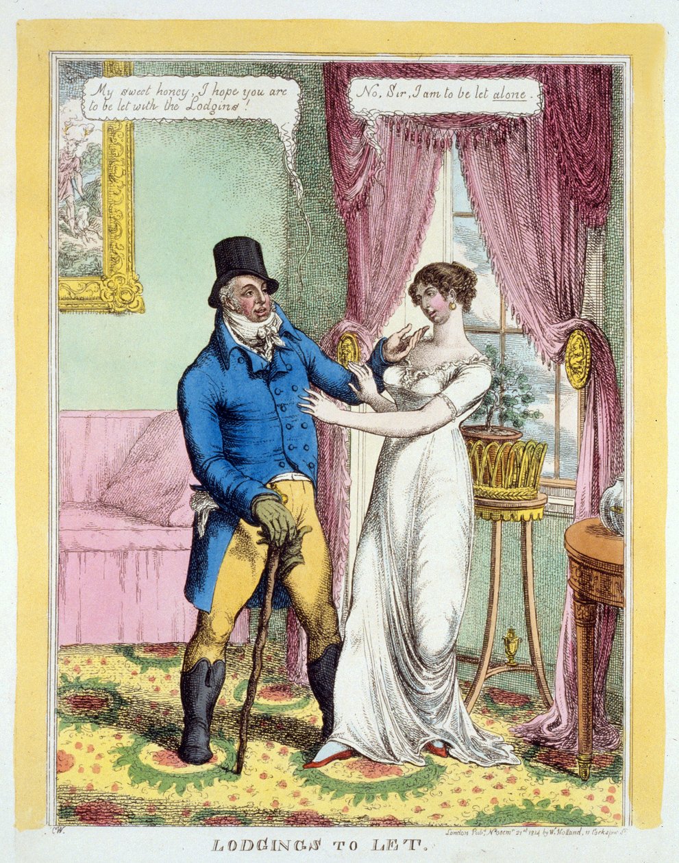 Indkvartering til Let, pub. 1814 (håndfarvet gravering) af English School