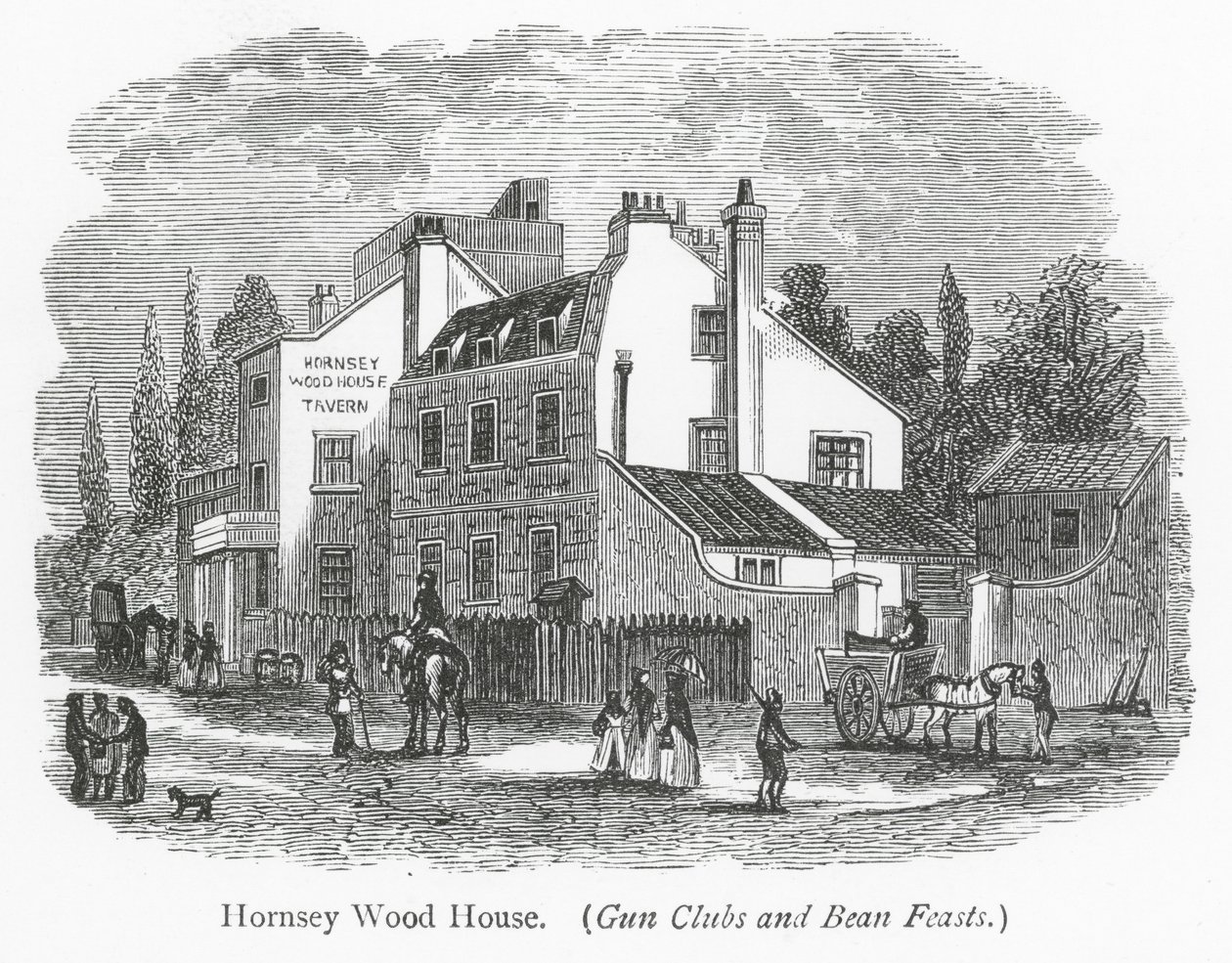 London-klubber: Hornsey Wood House (gravering) af English School