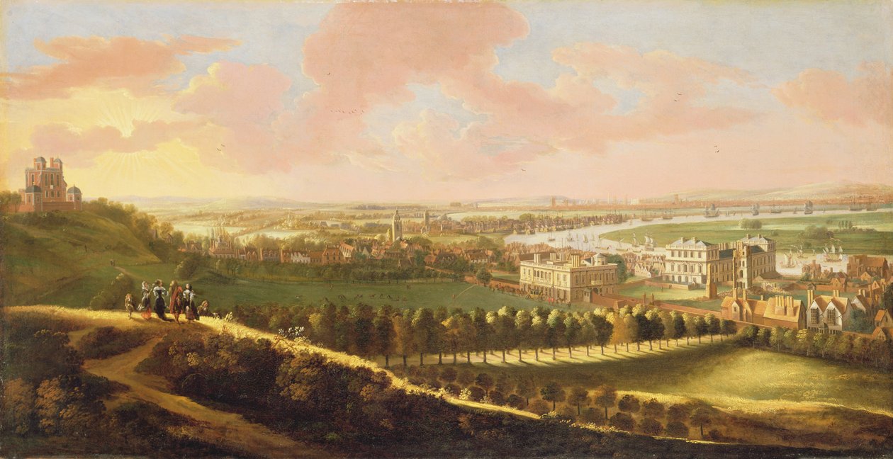 London fra Greenwich Hill, ca. 1680 af English School