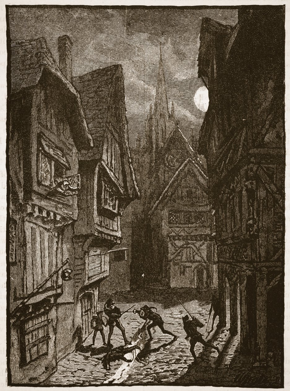 Lord Gray og hans tilhængere angriber jarlen af Southampton, illustration fra Cassells Illustrated History of England (sepia foto) af English School