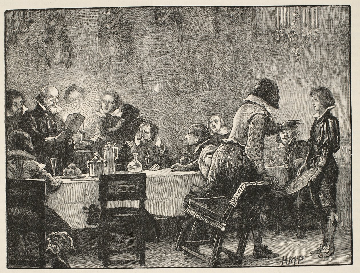 Lord Monteagle og advarselsbrevet om Krudtplottet, illustration fra Cassells Illustrated History of England (sepia-foto) af English School