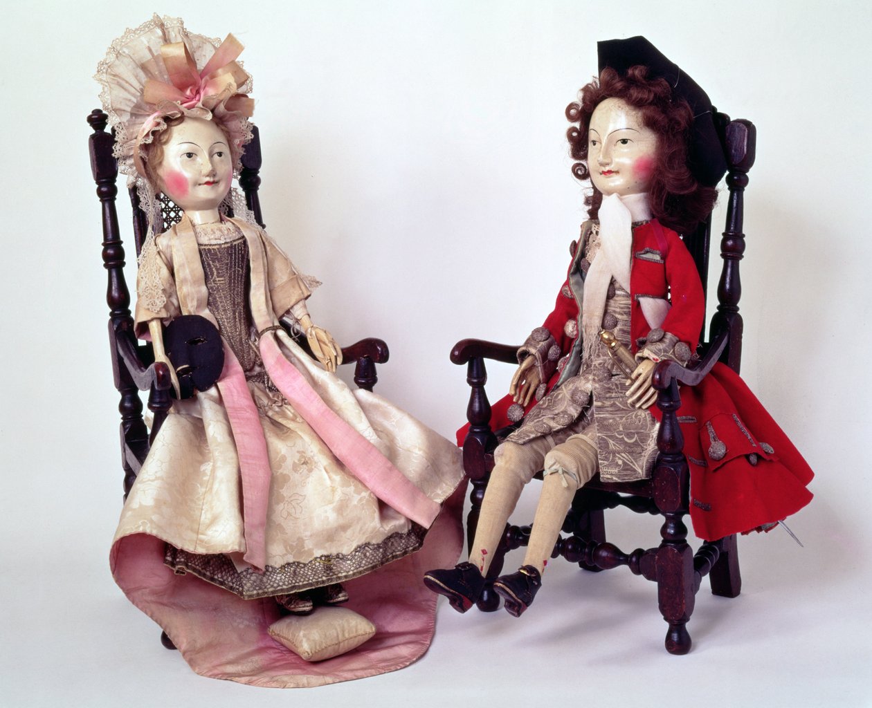 Lord og Lady Clapham, trædukker lavet i William og Mary-perioden, slutningen af det 17., ca. 1680
